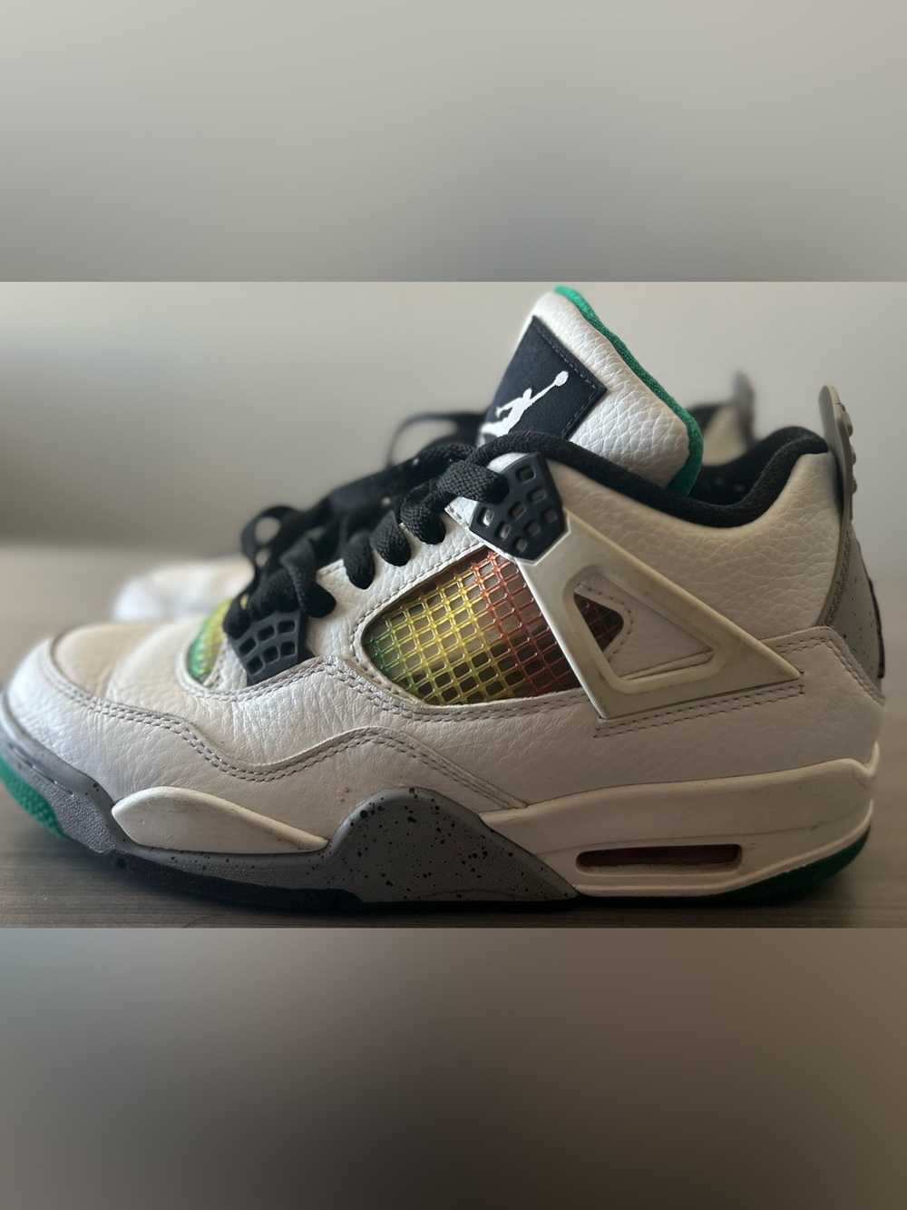 Jordan Kids White, Black & Green Iridescent Netting Sneakers